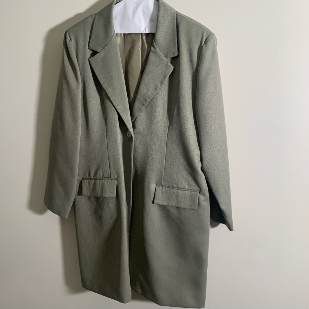 Bedford Olive Green Single-Button Long Blazer suit pants size 16 top, 14 pant